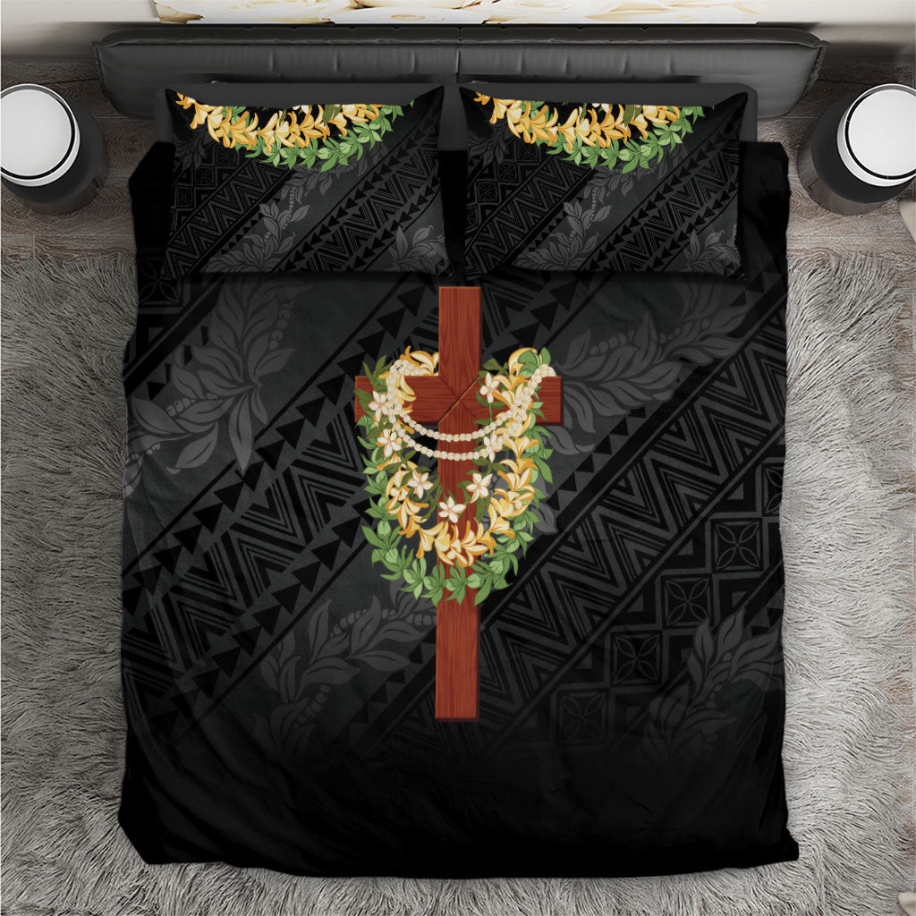 Hawaii Ka Pule a ka Haku Memorial Bedding Set Flower Lei Cross - Black LT7 Black - Polynesian Pride