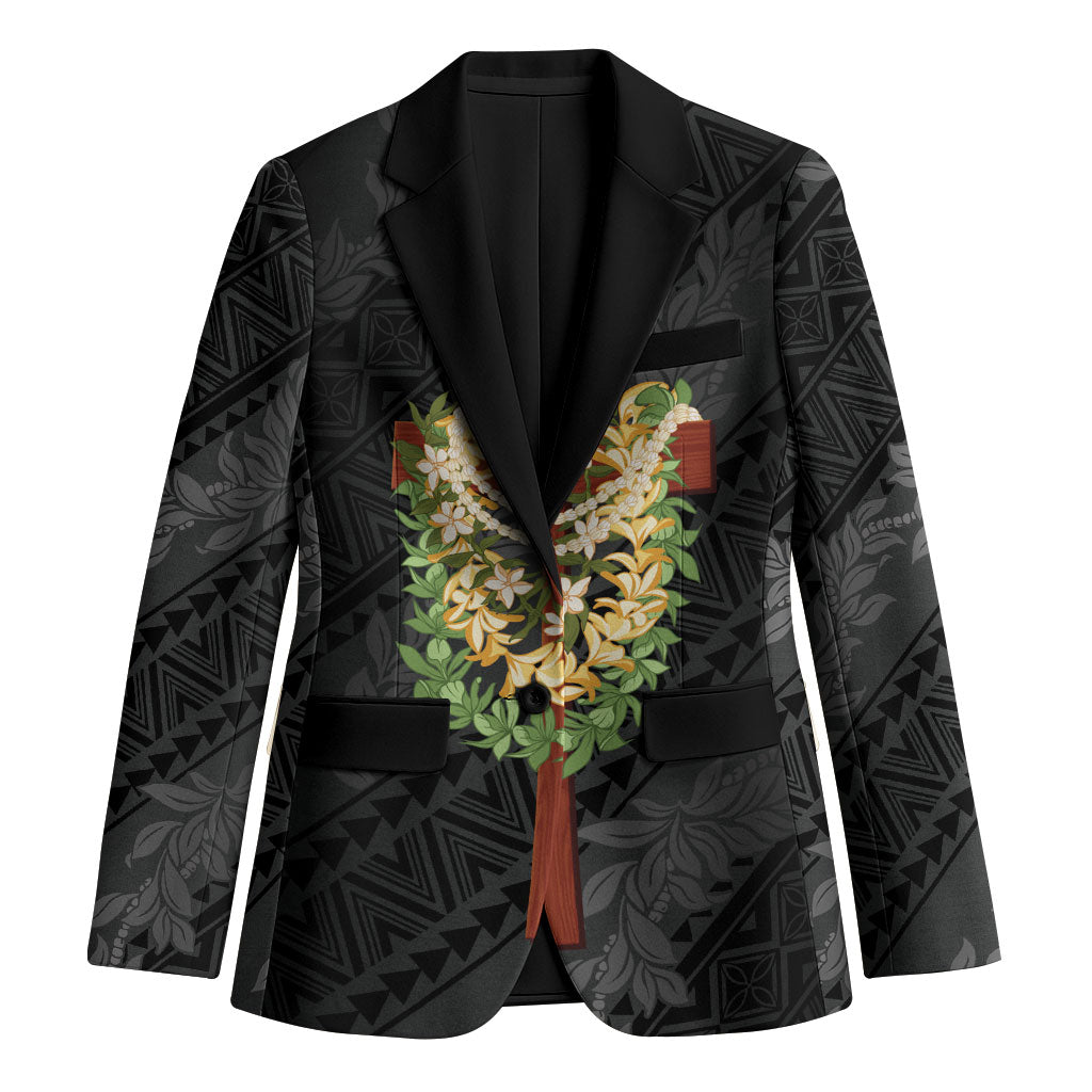 Hawaii Ka Pule a ka Haku Memorial Blazer Flower Lei Cross - Black LT7 Unisex Black - Polynesian Pride