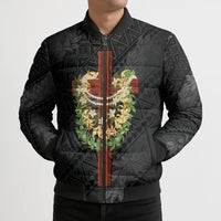 Hawaii Ka Pule a ka Haku Memorial Bomber Puffer Jacket Flower Lei Cross - Black LT7 - Polynesian Pride