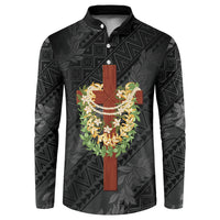 Hawaii Ka Pule a ka Haku Memorial Button Sweatshirt Flower Lei Cross - Black LT7 Black - Polynesian Pride