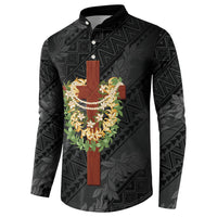 Hawaii Ka Pule a ka Haku Memorial Button Sweatshirt Flower Lei Cross - Black LT7 - Polynesian Pride