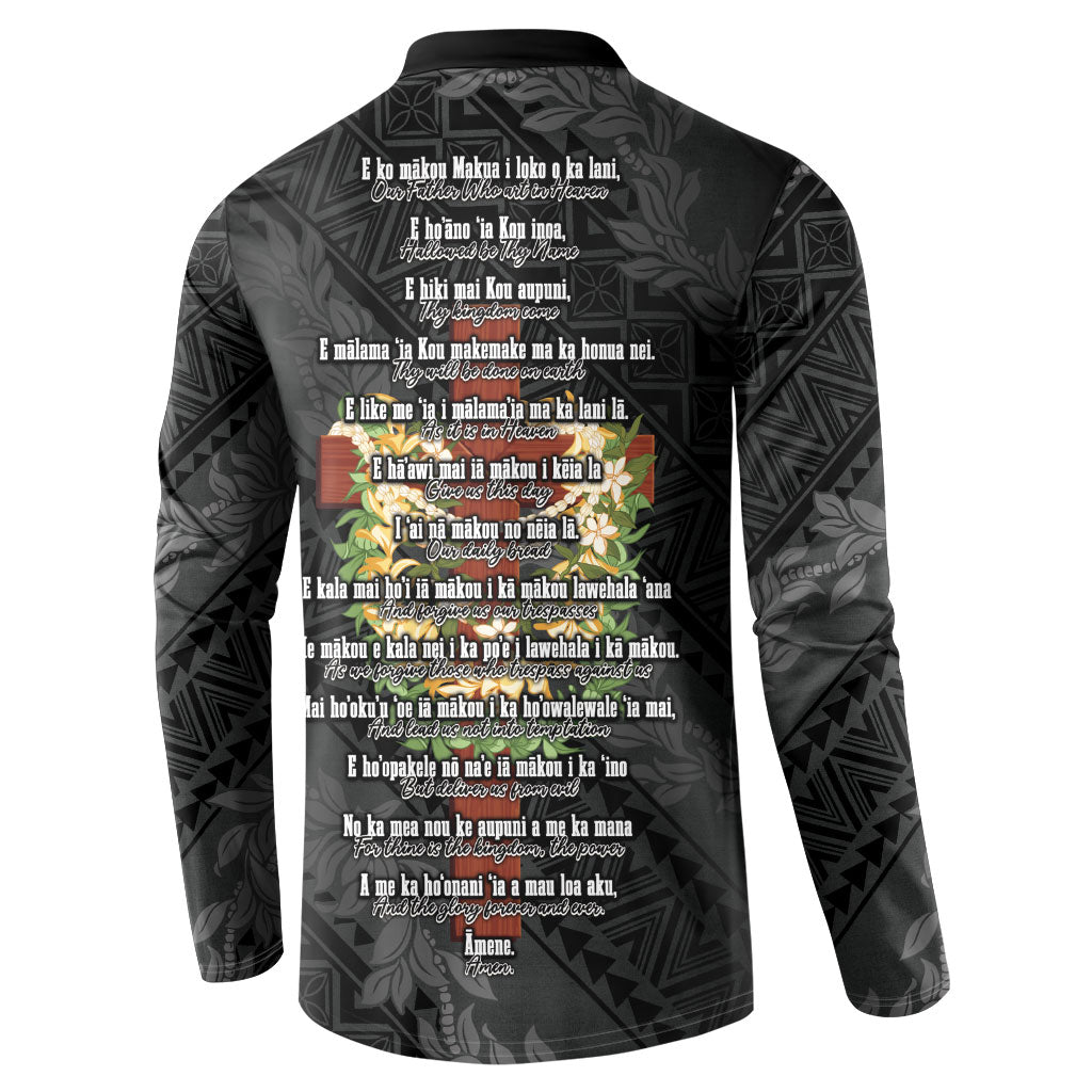 Hawaii Ka Pule a ka Haku Memorial Button Sweatshirt Flower Lei Cross - Black LT7 - Polynesian Pride