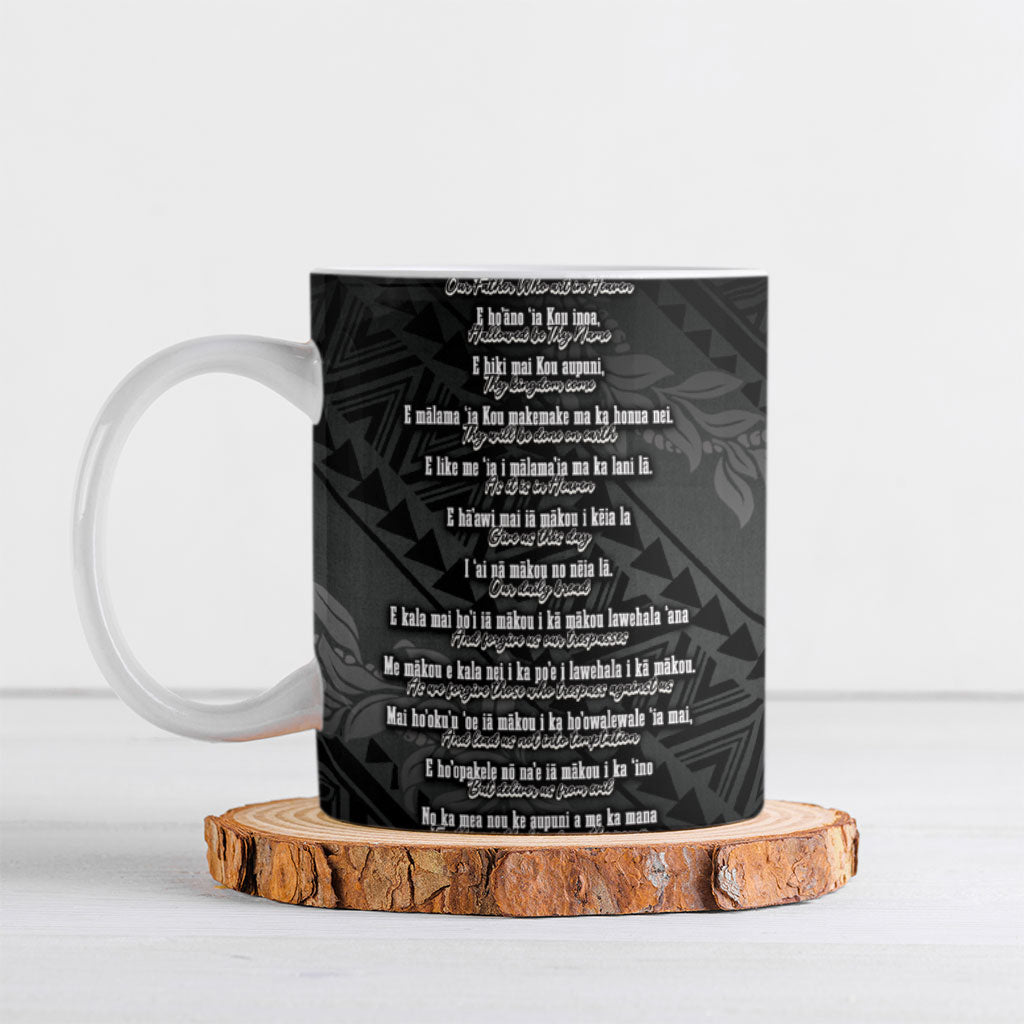 Hawaii Ka Pule a ka Haku Memorial Ceramic Mug Flower Lei Cross - Black LT7 Black - Polynesian Pride
