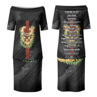 Hawaii Ka Pule a ka Haku Memorial Couples Matching Puletasi and Hawaiian Shirt Flower Lei Cross - Black LT7 - Polynesian Pride