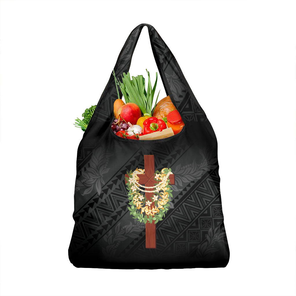 Hawaii Ka Pule a ka Haku Memorial Grocery Bag Flower Lei Cross - Black LT7 1-pack One Size Black - Polynesian Pride