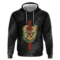 Hawaii Ka Pule a ka Haku Memorial Hoodie Flower Lei Cross - Black LT7 Pullover Hoodie Black - Polynesian Pride