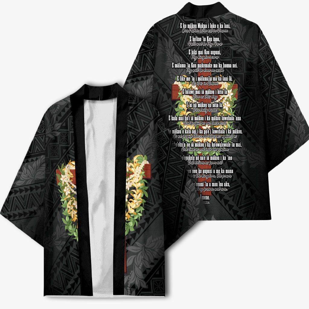 Hawaii Ka Pule a ka Haku Memorial Kimono Flower Lei Cross - Black LT7 - Polynesian Pride
