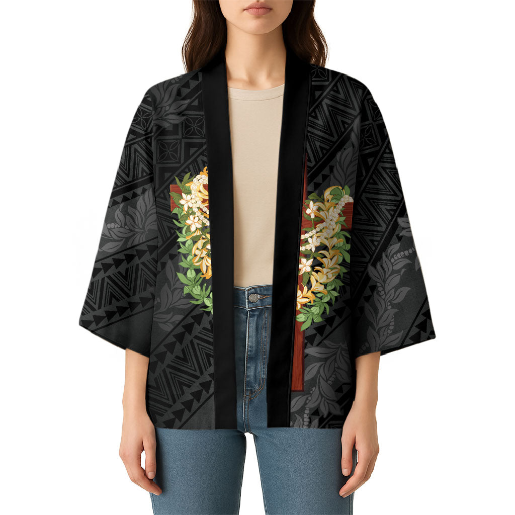 Hawaii Ka Pule a ka Haku Memorial Kimono Flower Lei Cross - Black LT7 - Polynesian Pride
