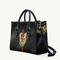 Hawaii Ka Pule a ka Haku Memorial Leather Bag Flower Lei Cross - Black LT7 Black - Polynesian Pride