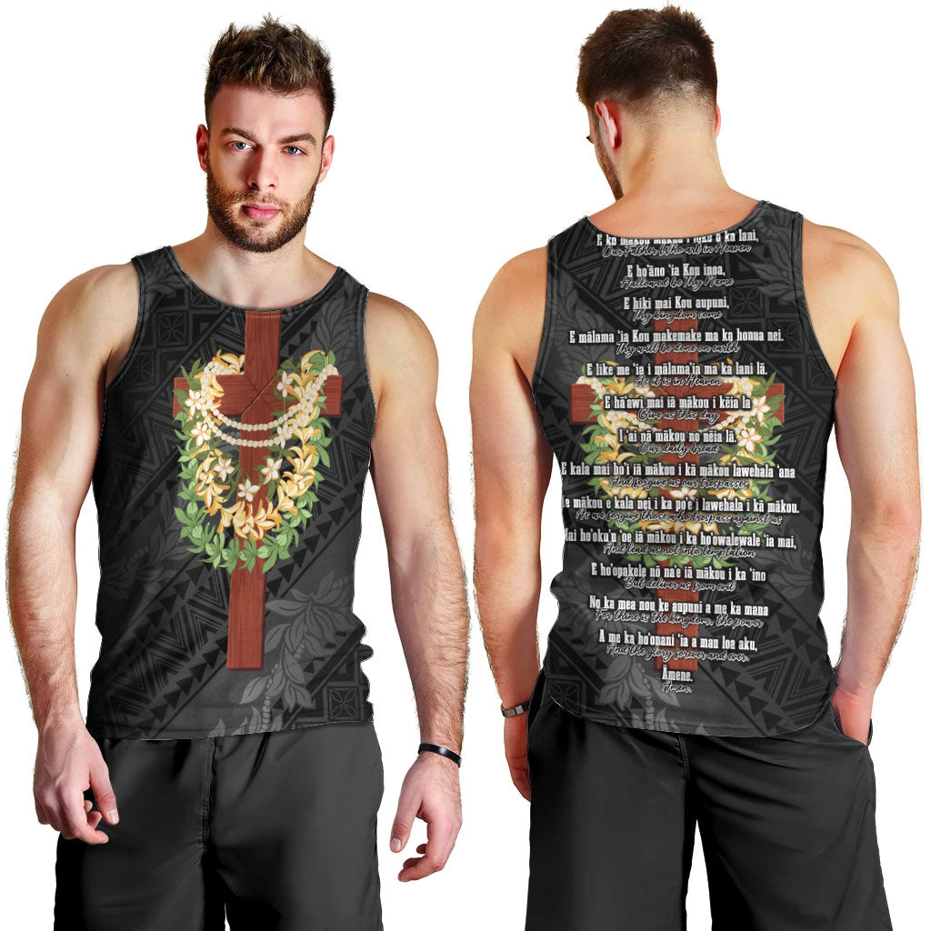 Hawaii Ka Pule a ka Haku Memorial Men Tank Top Flower Lei Cross - Black LT7 - Polynesian Pride