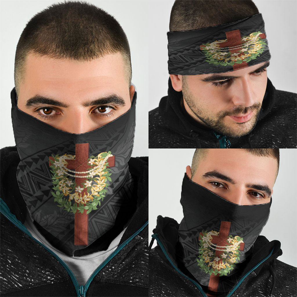 Hawaii Ka Pule a ka Haku Memorial Neck Gaiter Flower Lei Cross - Black LT7 - Polynesian Pride