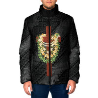 Hawaii Ka Pule a ka Haku Memorial Padded Jacket Flower Lei Cross - Black LT7 Men Black - Polynesian Pride