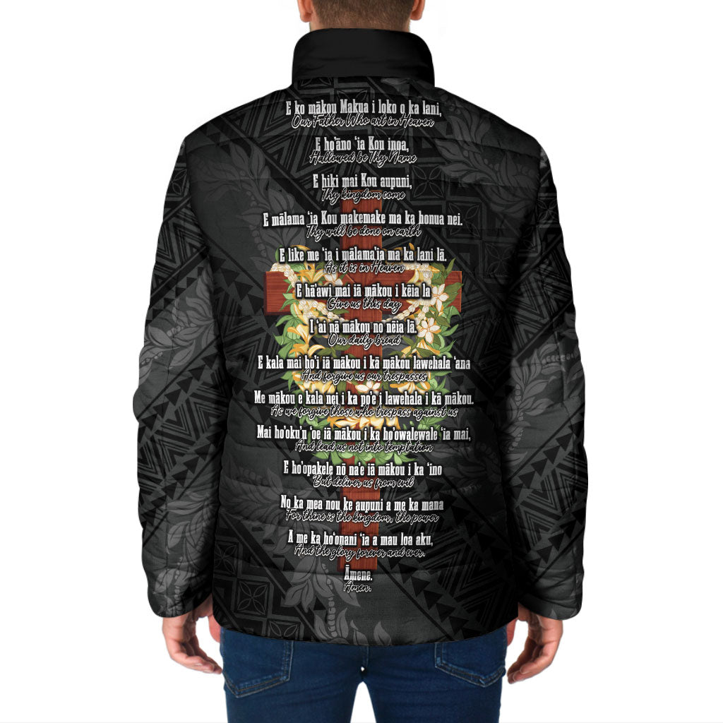 Hawaii Ka Pule a ka Haku Memorial Padded Jacket Flower Lei Cross - Black LT7 - Polynesian Pride