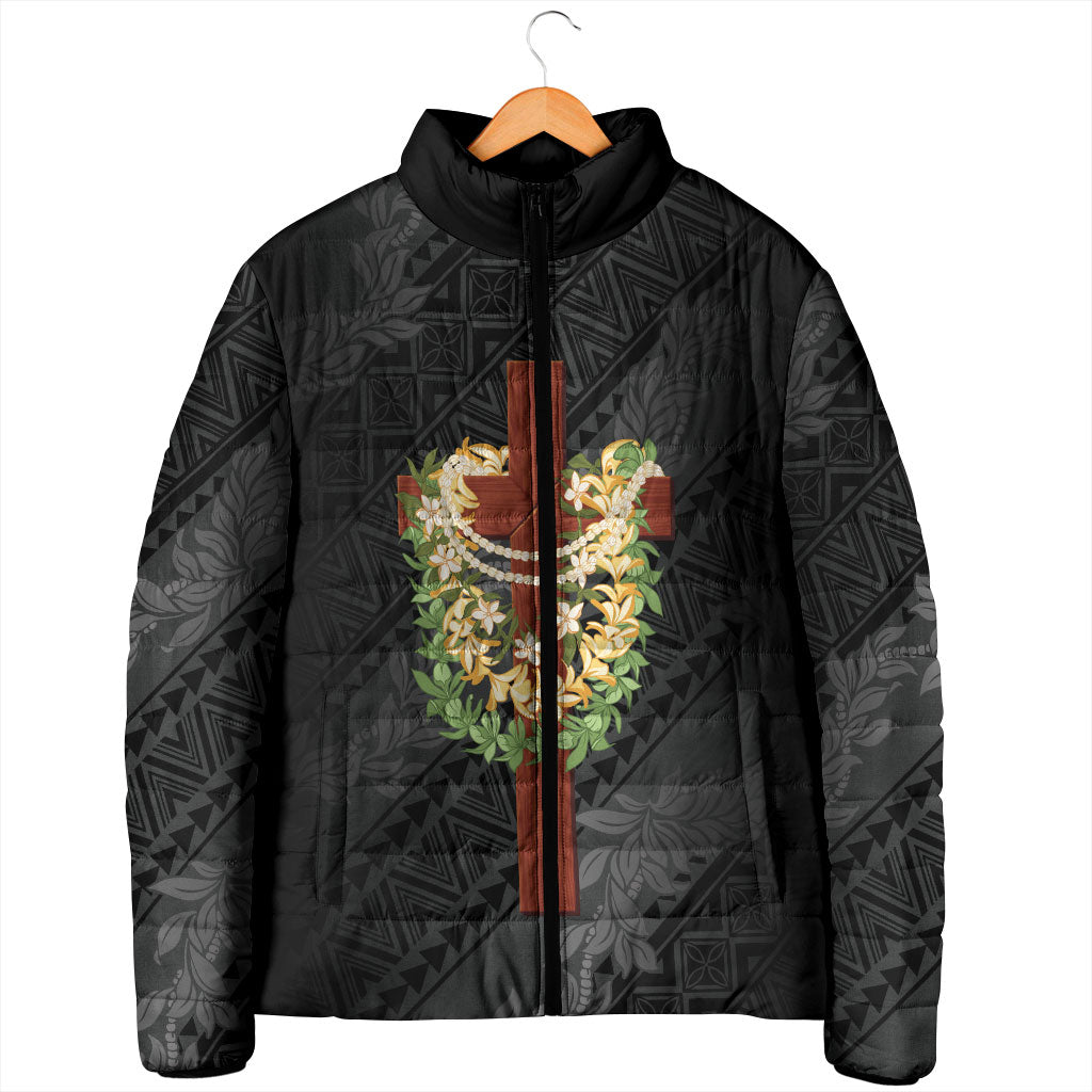Hawaii Ka Pule a ka Haku Memorial Padded Jacket Flower Lei Cross - Black LT7 - Polynesian Pride