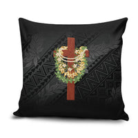 Hawaii Ka Pule a ka Haku Memorial Pillow Cover Flower Lei Cross - Black LT7 Black - Polynesian Pride