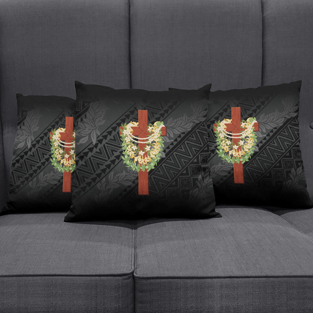 Hawaii Ka Pule a ka Haku Memorial Pillow Cover Flower Lei Cross - Black LT7 - Polynesian Pride