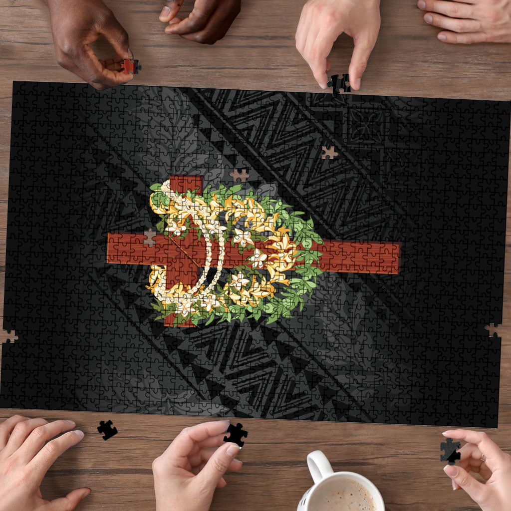 Hawaii Ka Pule a ka Haku Memorial Puzzle Flower Lei Cross - Black LT7 - Polynesian Pride