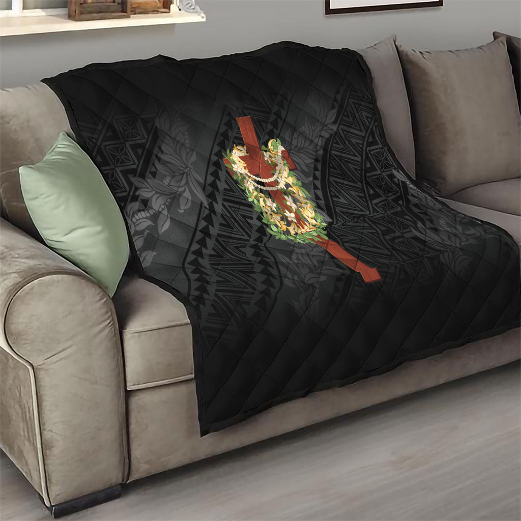 Hawaii Ka Pule a ka Haku Memorial Quilt Flower Lei Cross - Black LT7 - Polynesian Pride
