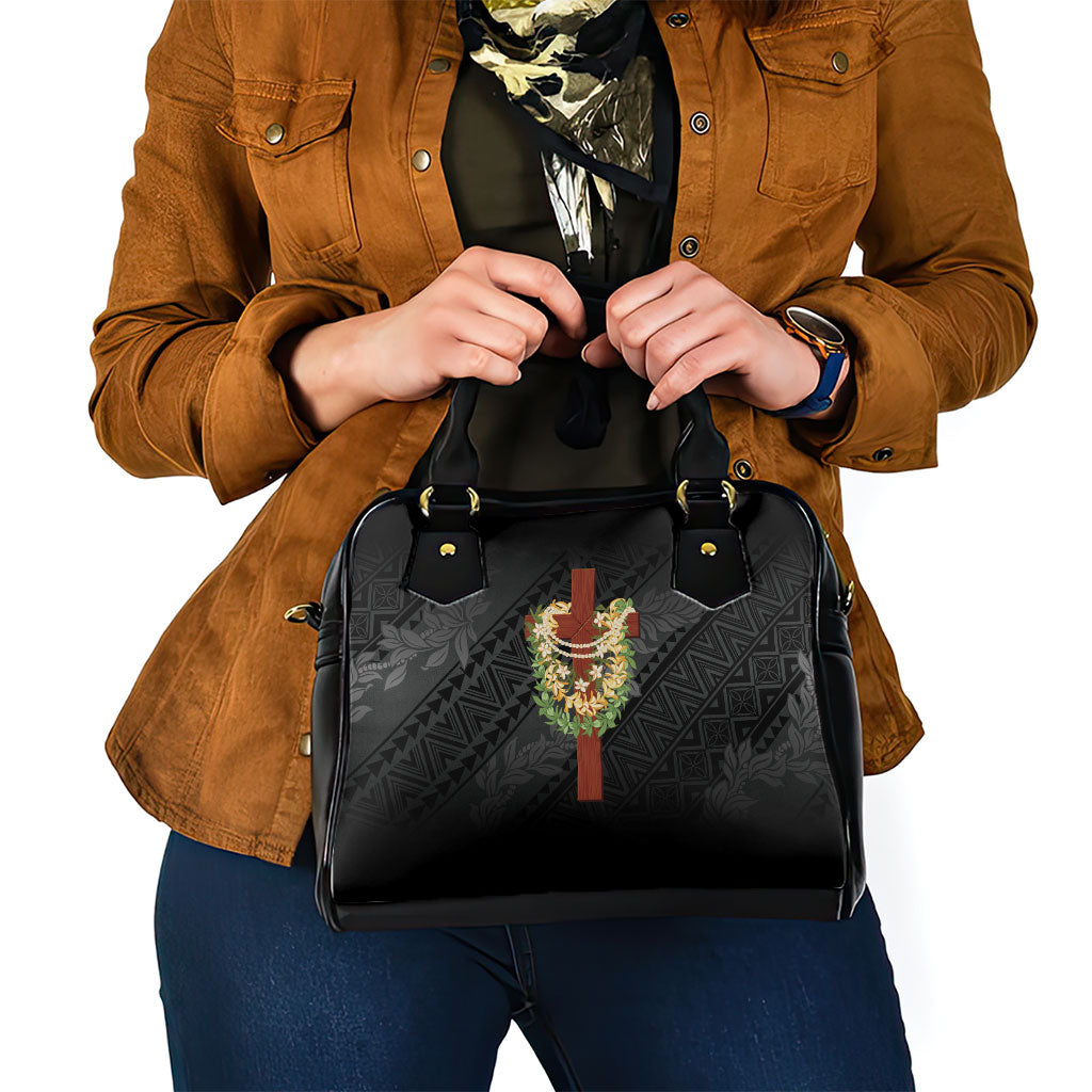Hawaii Ka Pule a ka Haku Memorial Shoulder Handbag Flower Lei Cross - Black LT7 - Polynesian Pride