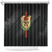 Hawaii Ka Pule a ka Haku Memorial Shower Curtain Flower Lei Cross - Black LT7 Black - Polynesian Pride