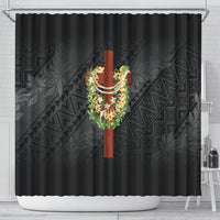Hawaii Ka Pule a ka Haku Memorial Shower Curtain Flower Lei Cross - Black LT7 - Polynesian Pride