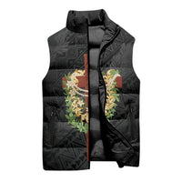 Hawaii Ka Pule a ka Haku Memorial Sleeveless Puffer Jacket Flower Lei Cross - Black LT7 - Polynesian Pride