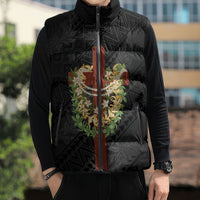 Hawaii Ka Pule a ka Haku Memorial Sleeveless Puffer Jacket Flower Lei Cross - Black LT7 - Polynesian Pride