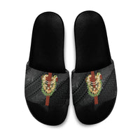 Hawaii Ka Pule a ka Haku Memorial Slide Sandals Flower Lei Cross - Black LT7 Black - Polynesian Pride