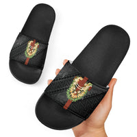 Hawaii Ka Pule a ka Haku Memorial Slide Sandals Flower Lei Cross - Black LT7 - Polynesian Pride