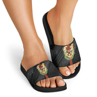 Hawaii Ka Pule a ka Haku Memorial Slide Sandals Flower Lei Cross - Black LT7 - Polynesian Pride