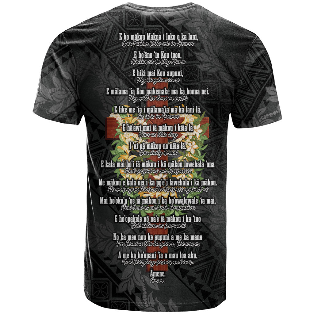 Hawaii Ka Pule a ka Haku Memorial T Shirt Flower Lei Cross - Black LT7 - Polynesian Pride