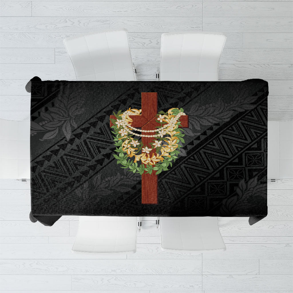 Hawaii Ka Pule a ka Haku Memorial Tablecloth Flower Lei Cross - Black LT7 Black - Polynesian Pride