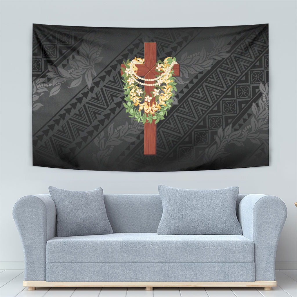 Hawaii Ka Pule a ka Haku Memorial Tapestry Flower Lei Cross - Black LT7 - Polynesian Pride
