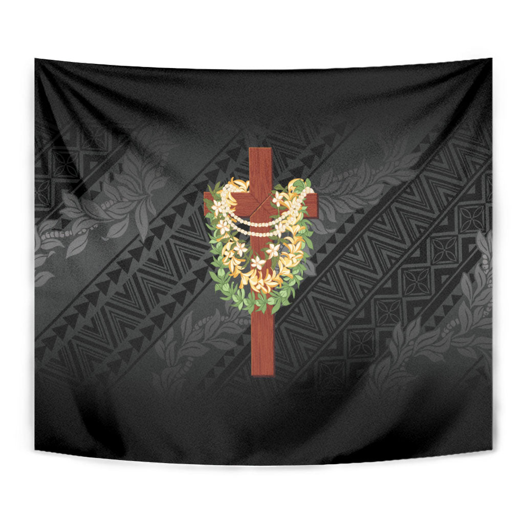 Hawaii Ka Pule a ka Haku Memorial Tapestry Flower Lei Cross - Black LT7 - Polynesian Pride