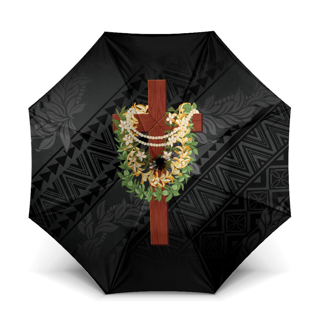 Hawaii Ka Pule a ka Haku Memorial Umbrella Flower Lei Cross - Black LT7 One Size Folded 11.42 inch Opened Diameter 37.4 inch Black - Polynesian Pride