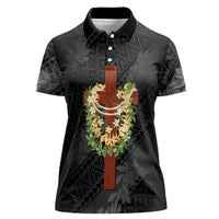 Hawaii Ka Pule a ka Haku Memorial Women Polo Shirt Flower Lei Cross - Black LT7 Female Black - Polynesian Pride