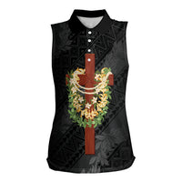Hawaii Ka Pule a ka Haku Memorial Women Sleeveless Polo Shirt Flower Lei Cross - Black LT7 Female Black - Polynesian Pride