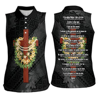 Hawaii Ka Pule a ka Haku Memorial Women Sleeveless Polo Shirt Flower Lei Cross - Black LT7 - Polynesian Pride