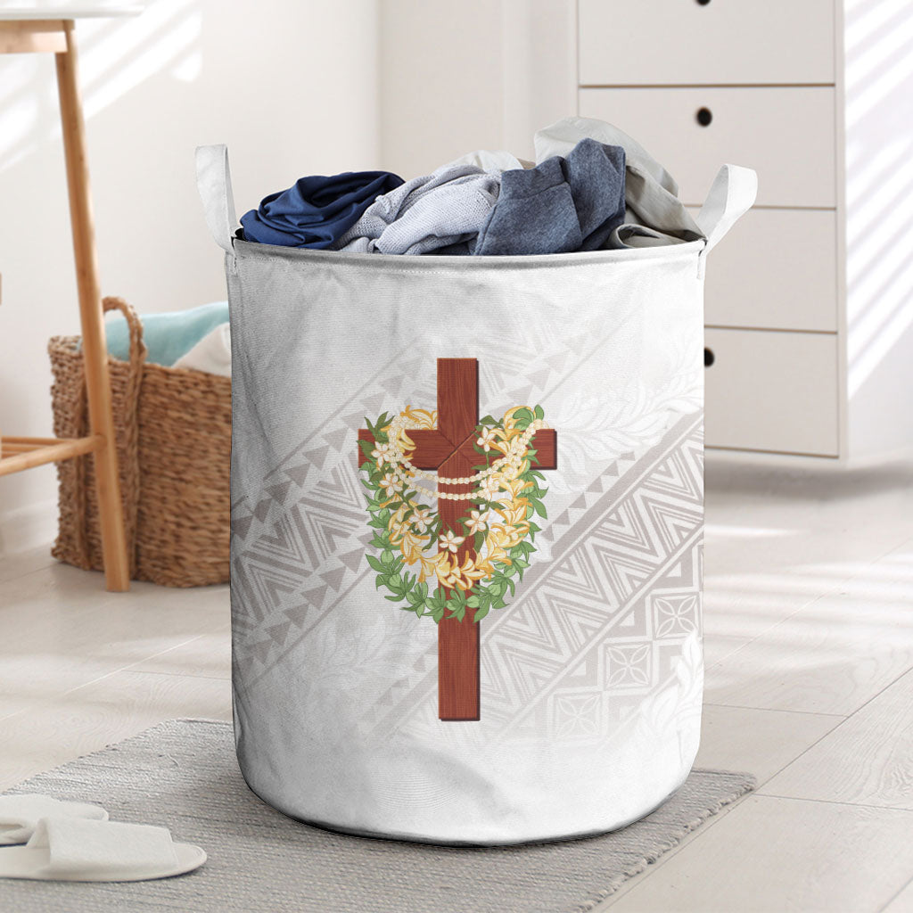 Hawaii Ka Pule a ka Haku Memorial Laundry Basket Flower Lei Cross - Ivory White LT7 Ivory - Polynesian Pride