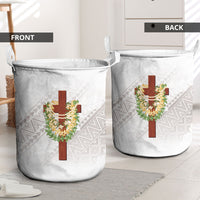 Hawaii Ka Pule a ka Haku Memorial Laundry Basket Flower Lei Cross - Ivory White LT7 - Polynesian Pride