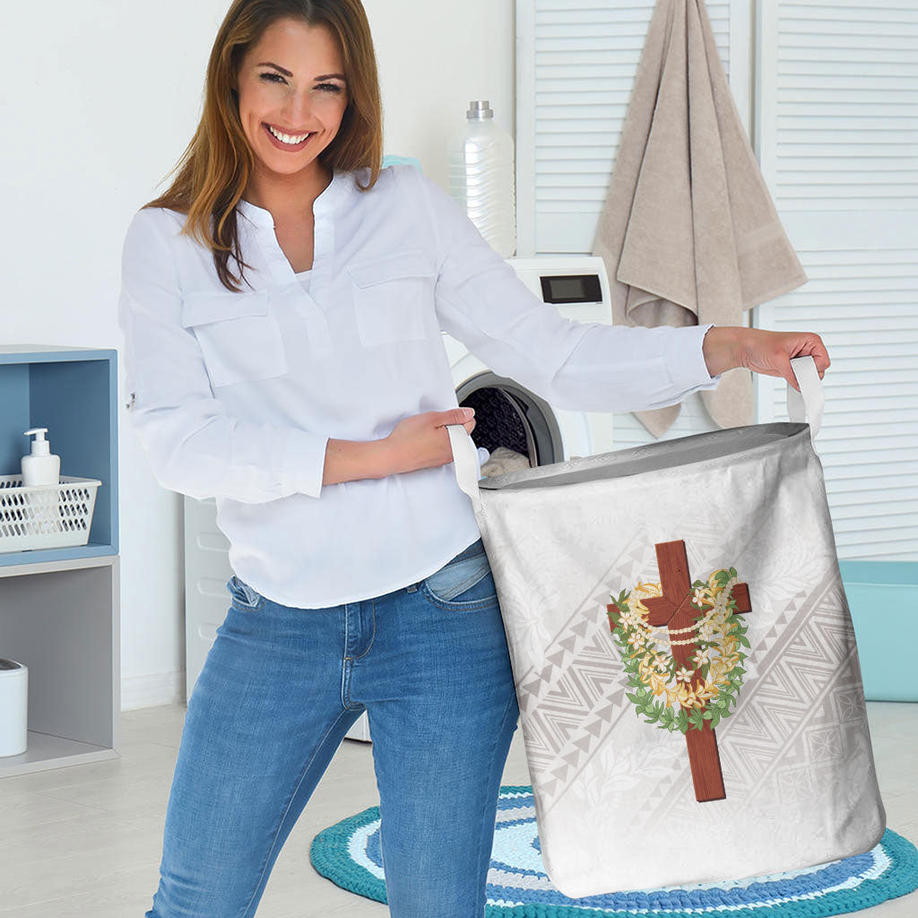 Hawaii Ka Pule a ka Haku Memorial Laundry Basket Flower Lei Cross - Ivory White LT7 - Polynesian Pride