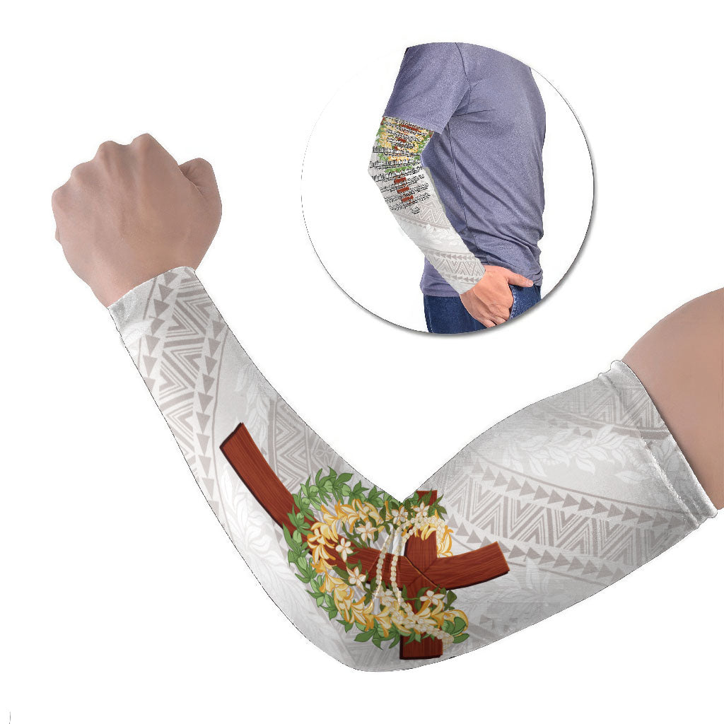 Hawaii Ka Pule a ka Haku Memorial Arm Sleeves Flower Lei Cross - Ivory White LT7 Set of 2 Ivory - Polynesian Pride