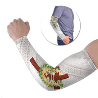 Hawaii Ka Pule a ka Haku Memorial Arm Sleeves Flower Lei Cross - Ivory White LT7 Set of 2 Ivory - Polynesian Pride