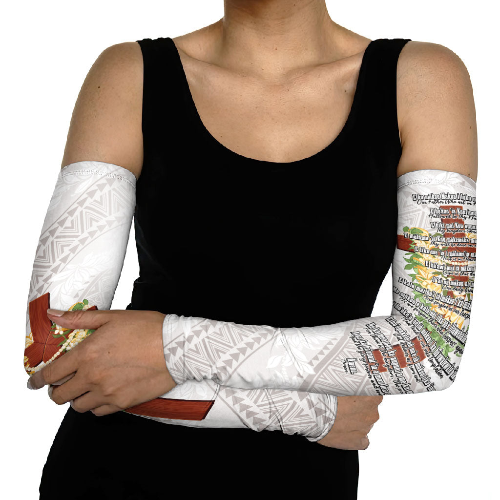 Hawaii Ka Pule a ka Haku Memorial Arm Sleeves Flower Lei Cross - Ivory White LT7 - Polynesian Pride