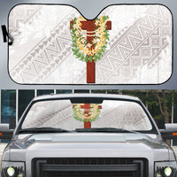 Hawaii Ka Pule a ka Haku Memorial Auto Sun Shade Flower Lei Cross - Ivory White LT7 Ivory - Polynesian Pride