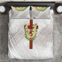Hawaii Ka Pule a ka Haku Memorial Bedding Set Flower Lei Cross - Ivory White LT7 Ivory - Polynesian Pride