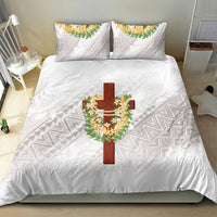Hawaii Ka Pule a ka Haku Memorial Bedding Set Flower Lei Cross - Ivory White LT7 - Polynesian Pride