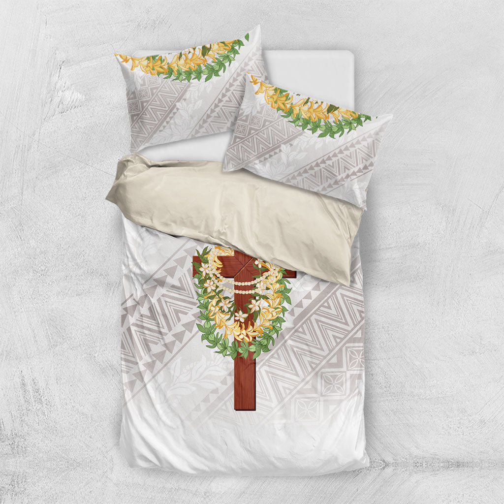 Hawaii Ka Pule a ka Haku Memorial Bedding Set Flower Lei Cross - Ivory White LT7 US Twin 172cm x 218cm Ivory - Polynesian Pride
