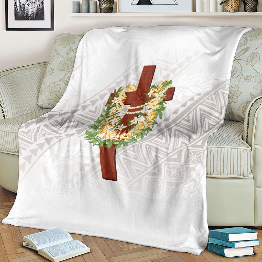 Hawaii Ka Pule a ka Haku Memorial Blanket Flower Lei Cross - Ivory White LT7 - Polynesian Pride