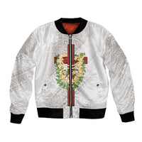 Hawaii Ka Pule a ka Haku Memorial Bomber Jacket Flower Lei Cross - Ivory White LT7 Unisex Ivory - Polynesian Pride